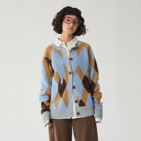 谜底圆领针织开衫女2024冬新品复古风百搭短款加厚毛衣244MZ1883