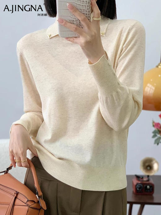 【文艺摩登】阿菁娜法式复古翻领绵羊针织衫F29D302012 商品图0