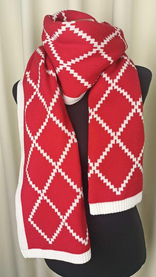 【时尚百搭！红色围巾】女士围巾保暖加厚毛线针织格子围脖红色围巾女百搭网红新款小香风。ry 商品图7