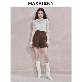 MAXRIENY精致优雅阔腿裤女24冬新款收腰显瘦复古高腰短裤修身显瘦(货号:MF85PA757)