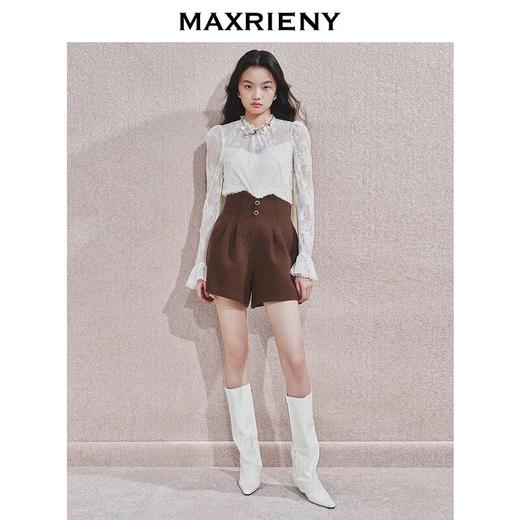 MAXRIENY精致优雅阔腿裤女24冬新款收腰显瘦复古高腰短裤修身显瘦(货号:MF85PA757) 商品图0