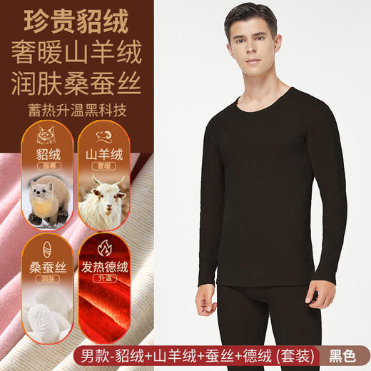 男女情侣秋衣秋裤内搭防寒貂绒蚕丝加厚保暖内衣套装 商品图4
