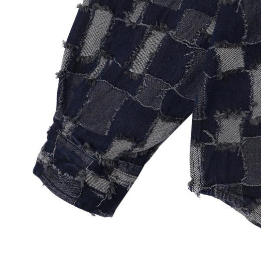 CS201秋冬季新款牛仔衬衫外套潮流时尚个性拼接格子长袖衬衣男装 商品图4