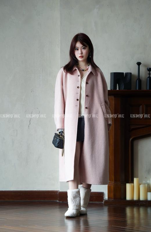 【门店同款】ENJOY冬季柔韧与共翻领纯色单排扣大衣 159874527 商品图0