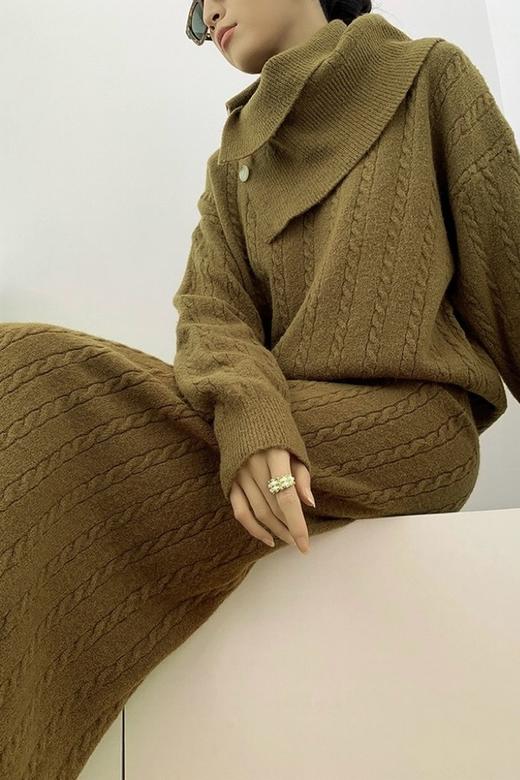 LNNNS 慵懒围脖上衣半裙绞花针织三件套套装 19605 商品图3