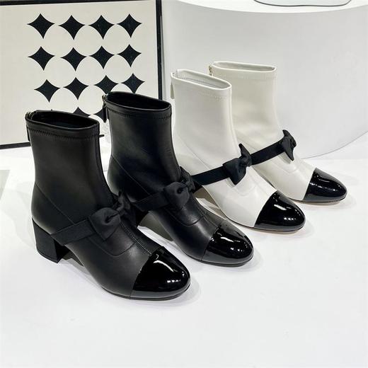 【顺丰包邮】80553 洛诗琳秋冬新款小香设计感蝴蝶结羊皮中跟短靴8919 商品图1