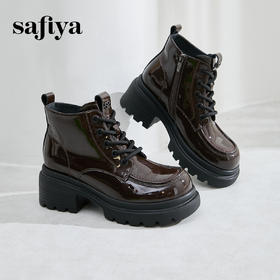 预售|Safiya/索菲娅2024潮酷粗跟厚底侧拉链时尚漆皮百搭英伦短靴 SF44116252