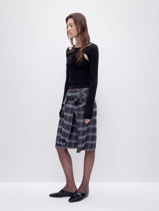 出逃赤岗西/24AWQ87/设计感假两件西装格纹绑袖低腰半身包臀A字中裙 商品图3