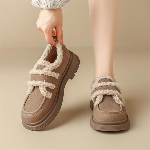 ZHR则则洋气保暖乐福鞋2024新款平底棉鞋美拉德加绒勃肯鞋毛毛鞋 商品图7