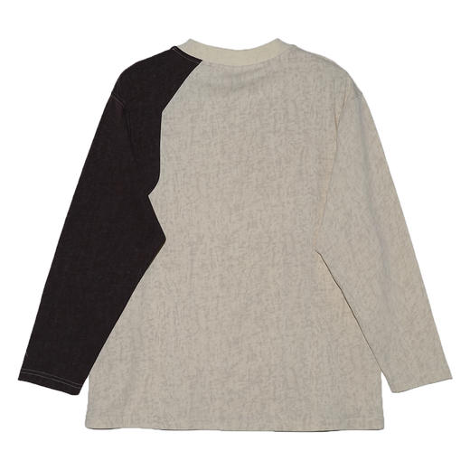 T510拼接色套头T恤男士长袖宽松中式文艺圆领斜襟男女同款 商品图2