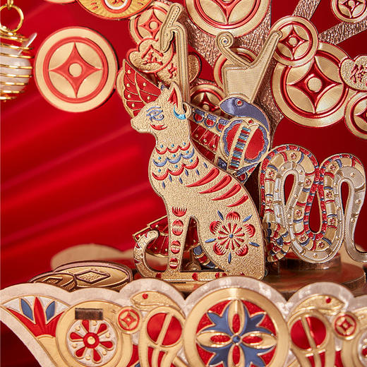 大英博物馆安德森猫音乐盒女孩生日礼物木拼摆件装饰摇钱树旋转发光 商品图3