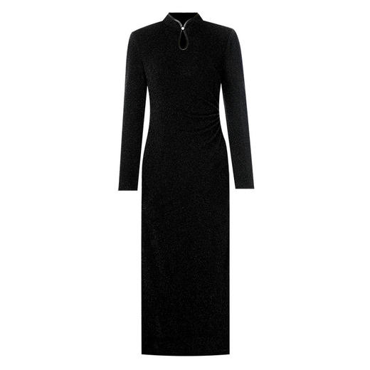 OY-230315中国风女装春季2024年新款复古针织提花长款改良黑色连衣裙230315 商品图4