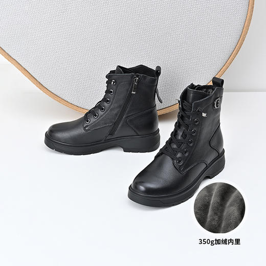 经典鲨2024冬季新款侧拉链加绒加厚侧拉链日常短筒马丁靴女KW296-D58031 商品图1