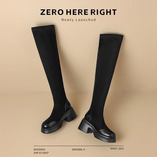 ZHR则则洋气百搭过膝靴2024新款弹力长筒靴粗跟加绒保暖骑士女靴 商品图8