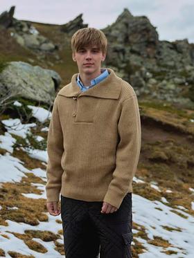 Evistub/E-4DMY997/重磅定染双色海岛棉粗织复古大翻领海员毛衣