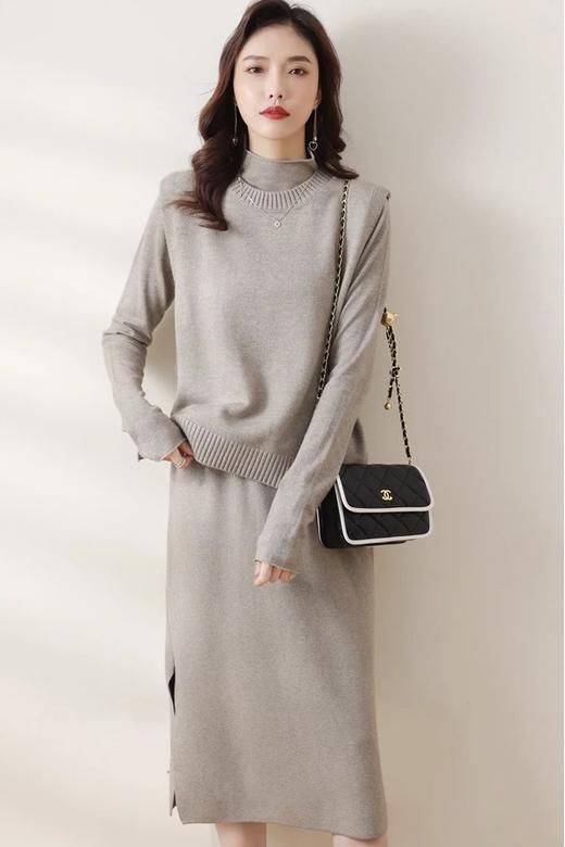 尘色 灰色马甲半裙三件套针织套装 15401 商品图4