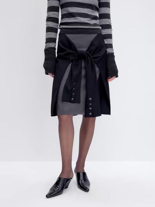 出逃赤岗西/24AWQ87/设计感假两件西装格纹绑袖低腰半身包臀A字中裙 商品图2