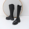 经典鲨2024冬季新款百搭圆头加绒保暖后拉链中粗跟长筒靴女KW385-D58011 商品缩略图2
