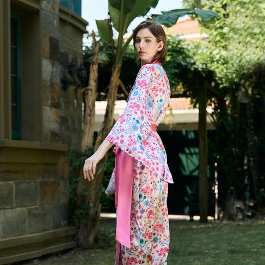 Solo seta22姆米重磅真丝睡袍女士花卉印花桑蚕丝浴袍丝绸家居服 商品图2