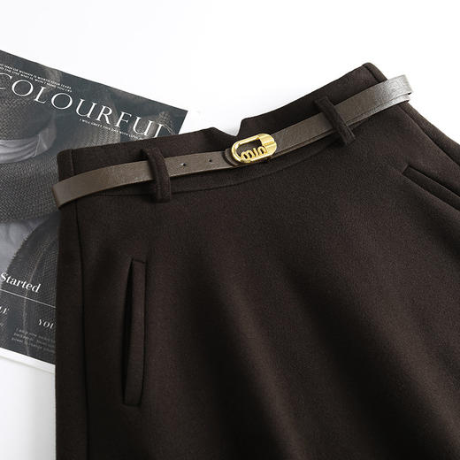 MYX-KYL-99865-L显瘦黑色时尚A字裙过膝毛呢大摆裙2024年冬款长款高腰洋气半身裙 商品图3