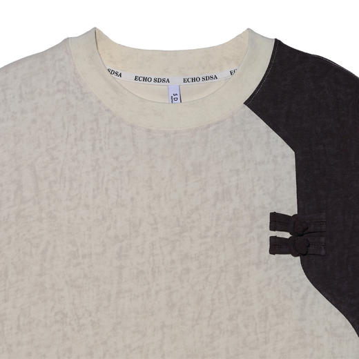 T510拼接色套头T恤男士长袖宽松中式文艺圆领斜襟男女同款 商品图4