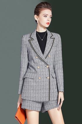 Le Malene 小香复古粗花呢外套短裤套装 15592