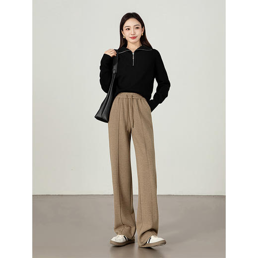 【年终特卖】熙世界毛呢加绒裤子女宽松直筒2025冬季新款加厚休闲窄版阔腿长裤 商品图3