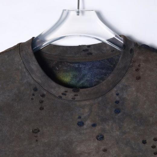 T1859秋季新款时尚个性扎染磨破设计圆领套头长袖T恤复古宽松复古上衣 商品图2