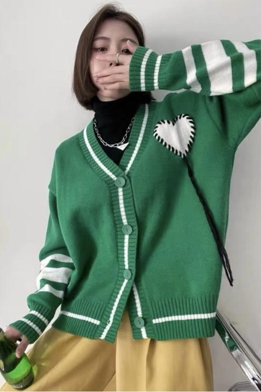 WHO KNOWS 绿色爱心流苏开衫外套 15616 商品图1