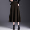 MYX-KYL-99865-L显瘦黑色时尚A字裙过膝毛呢大摆裙2024年冬款长款高腰洋气半身裙 商品缩略图0