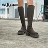 预售10天发|Safiya/索菲娅2024秋冬不过膝瘦瘦弹力绒面粗跟小个子增高长靴 SF44117278 商品缩略图1