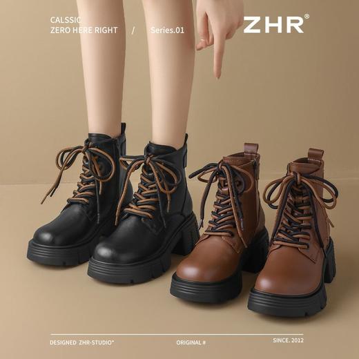 ZHR则则真皮厚底马丁靴2024新款ins时尚百搭英伦短靴加绒显瘦女靴 商品图2