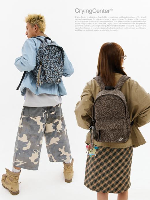 CryingCenter  蓝豹纹双肩背包 棕色皮质豹纹书包 哭喊中心 商品图2