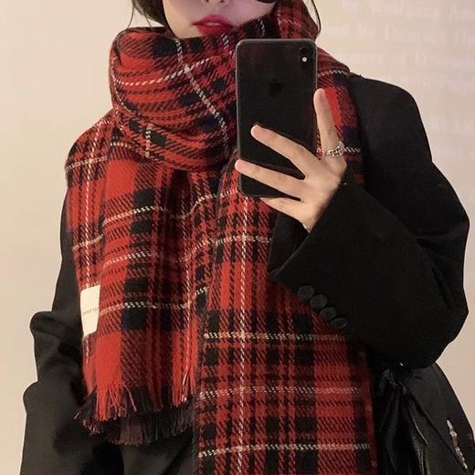 【柔软舒适！呵护颈部温暖】复古红色围巾新款彩虹围巾女秋冬韩版外搭软糯网红保暖围脖长款围巾馨帮帮格子。ry 商品图0