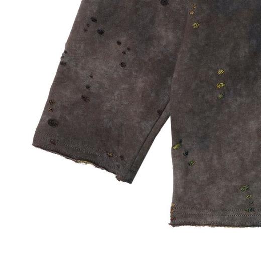 T1859秋季新款时尚个性扎染磨破设计圆领套头长袖T恤复古宽松复古上衣 商品图4