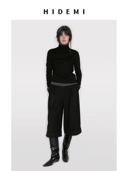 HIDEMI 秋冬叠穿必备 美利奴羊毛薄款高领打底 商品图2