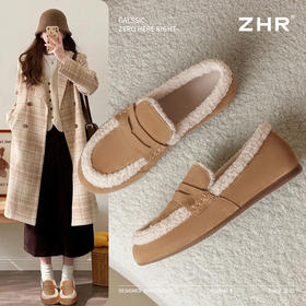 ZHR加绒勃肯鞋女2024新款特厚防冻棉鞋一脚蹬毛毛鞋ins乐福鞋外穿