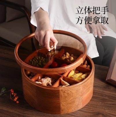 南美花梨木圆形双层四分格果盒 商品图1