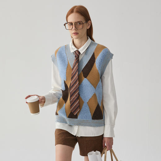 谜底针织衫马夹女2024冬季新品复古风V领套头针织背心244MZ1882 商品图0