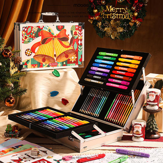 赠礼品袋【送孩子的圣诞艺术好礼】mobee圣诞款儿童绘画礼盒 小学生画画工具水彩笔蜡笔 可水洗 商品图2