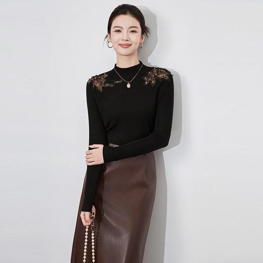 【高货wl】全新升级【铂金会员183/天猫249/差价66】(22932) 洛诗琳秋冬新款高级感气质半高领重工镂空镶钻花朵针织衫 商品图2