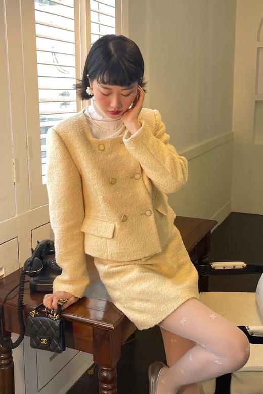amadella 气质鹅黄色小香风外套半裙套装 15424 商品图5