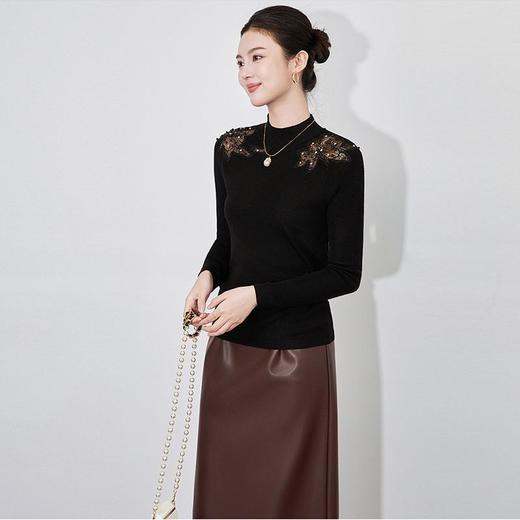 【高货wl】全新升级【铂金会员183/天猫249/差价66】(22932) 洛诗琳秋冬新款高级感气质半高领重工镂空镶钻花朵针织衫 商品图3