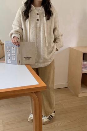 LNNNS 韩式慵懒连帽针织上衣 19622