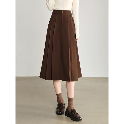 【年终特卖】熙世界复古棕色伞裙半身裙秋冬女2025新款赫本风高腰中长a字裙子 商品图2