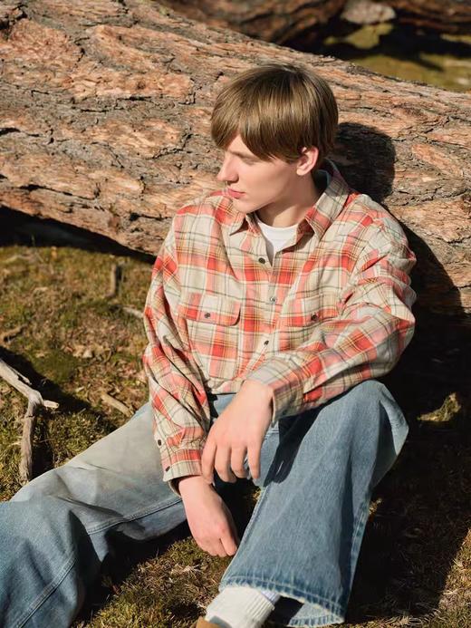 Evistub/E-4DCS996/色织布刷毛美式复古日系红格子口袋衬衫 商品图1