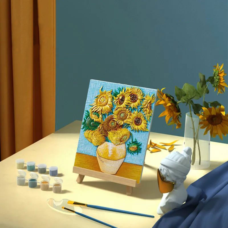 【玩作正版立体浮雕手绘油画】送画架 梵高莫奈浮世绘DIY创意手工立体浮雕手绘油画