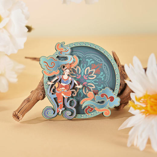 敦煌系列藻井飞天木制分层冰箱贴 墨绿款 分层冰箱贴 棕色款 商品图1