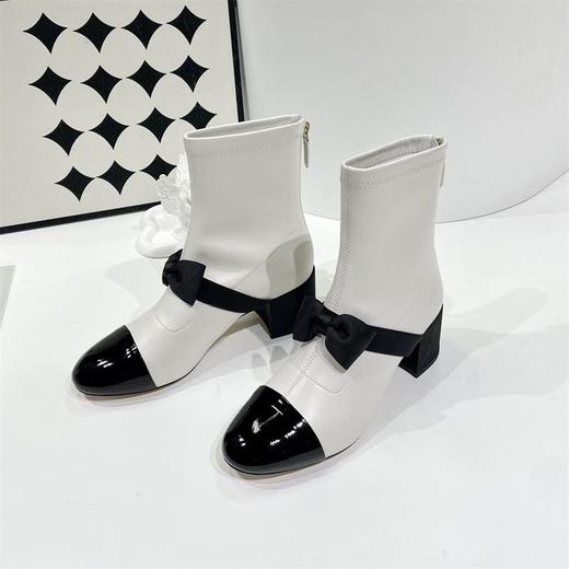 【顺丰包邮】80553 洛诗琳秋冬新款小香设计感蝴蝶结羊皮中跟短靴8919 商品图2