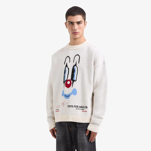 GCDS 男士小丑徽标提花混纺羊毛长袖针织衫 白色 A2CM1505KF710 商品图1
